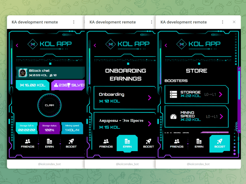 A game where users mine tokens, complete tasks and invite referrals.